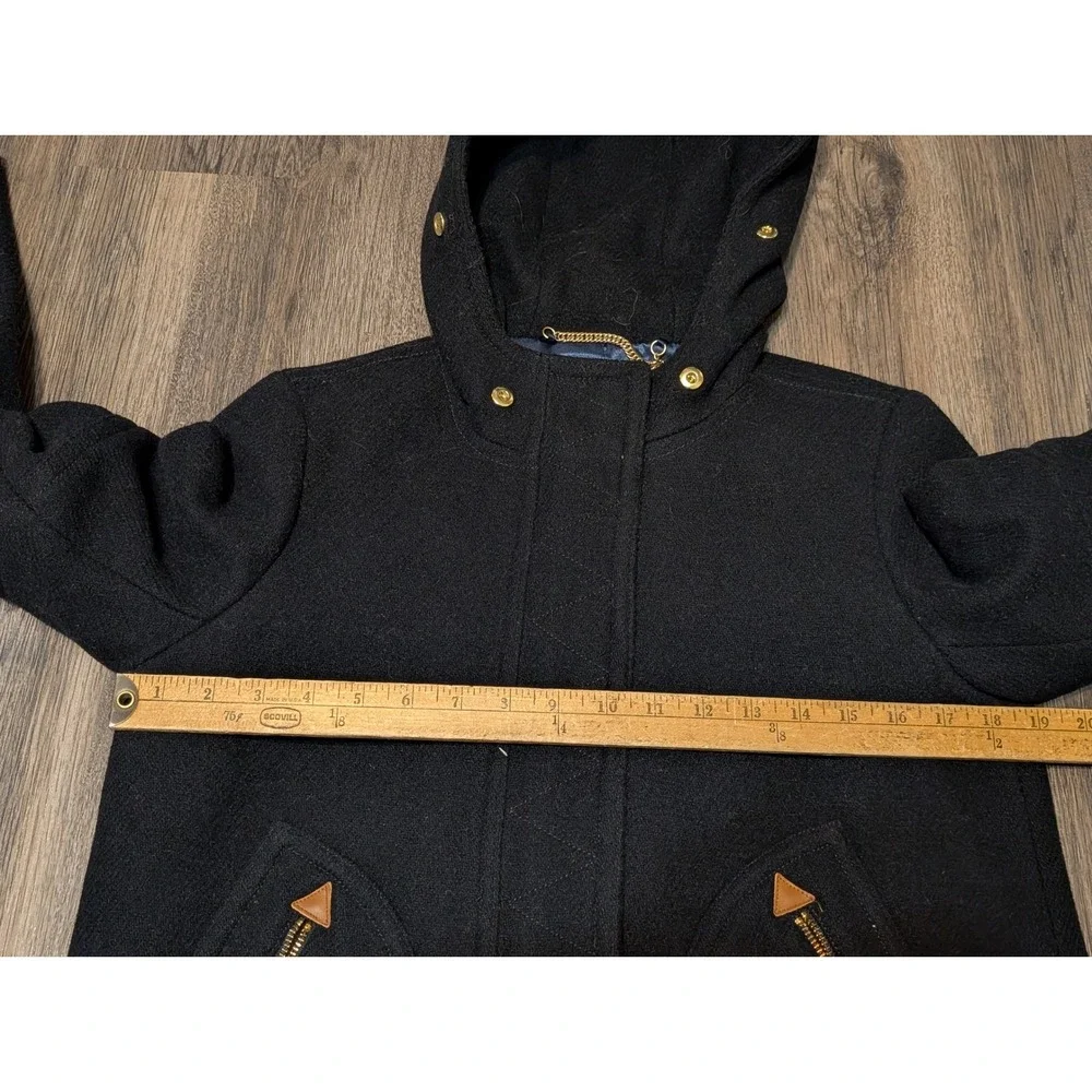 J.Crew Nello Gori Italian Stadium Cloth Wool Blend‎ Hooded Coat Black Size 2 - Picture 3 of 5